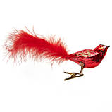 Набір ялинкових іграшок пташки, 2 шт, 18 см, червоний, мікс, скло (390205-3), фото 2