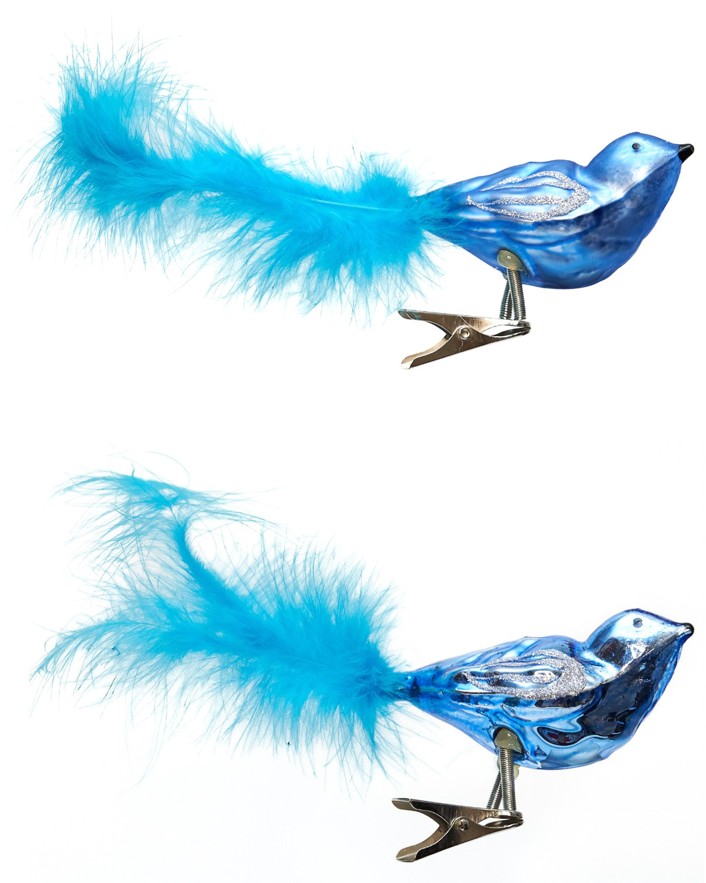 Набір ялинкових іграшок пташки, 2 шт, 18 см, синє пір'я, мікс, скло (390205-5), фото 1