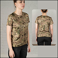 Женская футболка армейская камуфляж мультикам coolmax, тактическая футболка зсу для военных