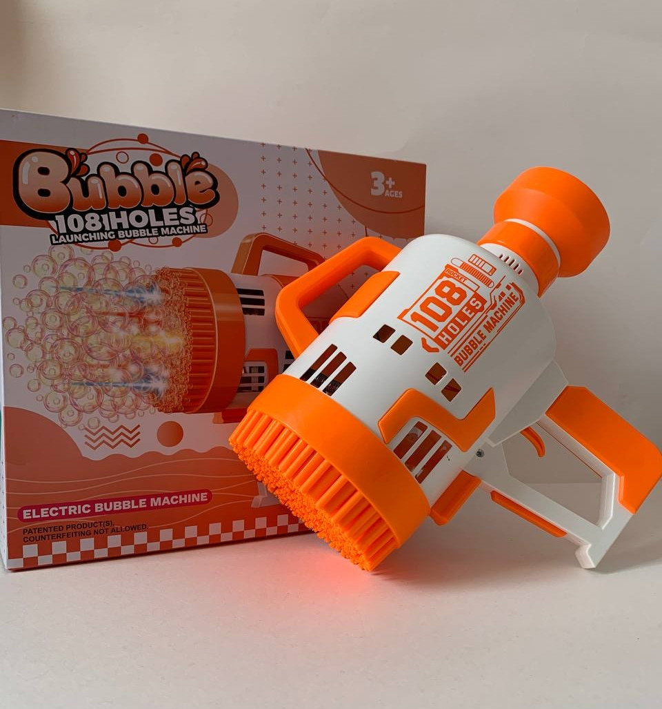 Пістолет мильних бульбашок Bubble launching machine 108 отворів жовтогарячий