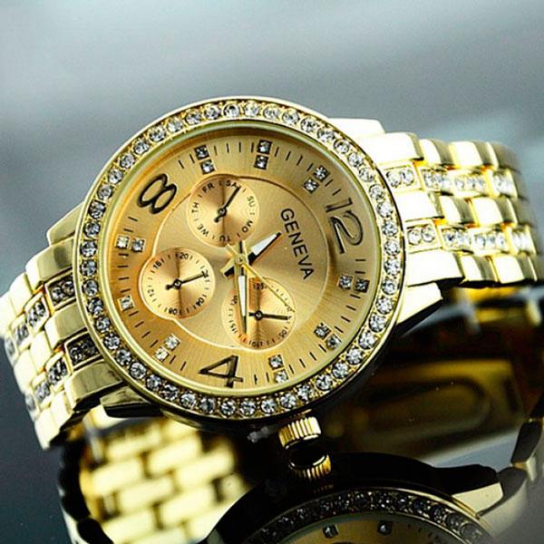 Годинники Жіночі Geneva Gold, круглі, металеві, золотого кольору, захист від дощу, D C