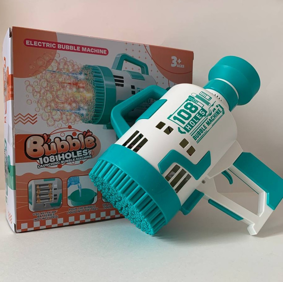 Пістолет мильних бульбашок Bubble launching machine 108 отворів бірюзовий