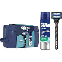 Набор косметики Gillette Бритва Mach3 с 2 сменными картриджами + Гель для бритья Series 200 мл + Косметичка