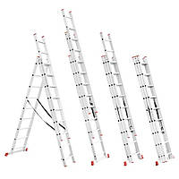 Лестница алюминиевая 3-х секционная универсальная раскладная 3*9 ступ 5,93 м INTERTOOL LT-0309
