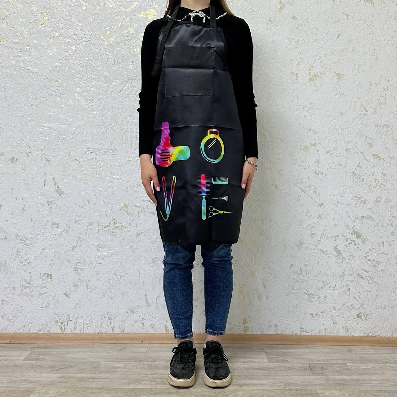Фартух перукарський чорний з кольоровим інструментом