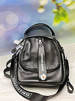 Черный женский рюкзак сумка из натуральной кожи с одной ручкой Polina&Eiterou.