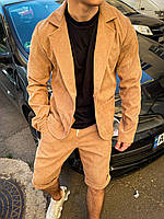 Класичний піджак із шортами бежевого кольору в рубчик TOPlife