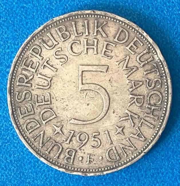 Монета Німеччини ФРН 5 марок 1951 р., фото 1
