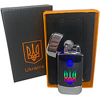 Дуговая электроимпульсная зажигалка с USB-зарядкой Украина LIGHTER HL-439. Цвет: серебро SND