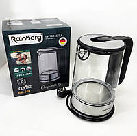 Дисковий електричний чайник Rainberg RB-709 скляний з підсвічуванням, безшумний чайник. Колір: чорний SND