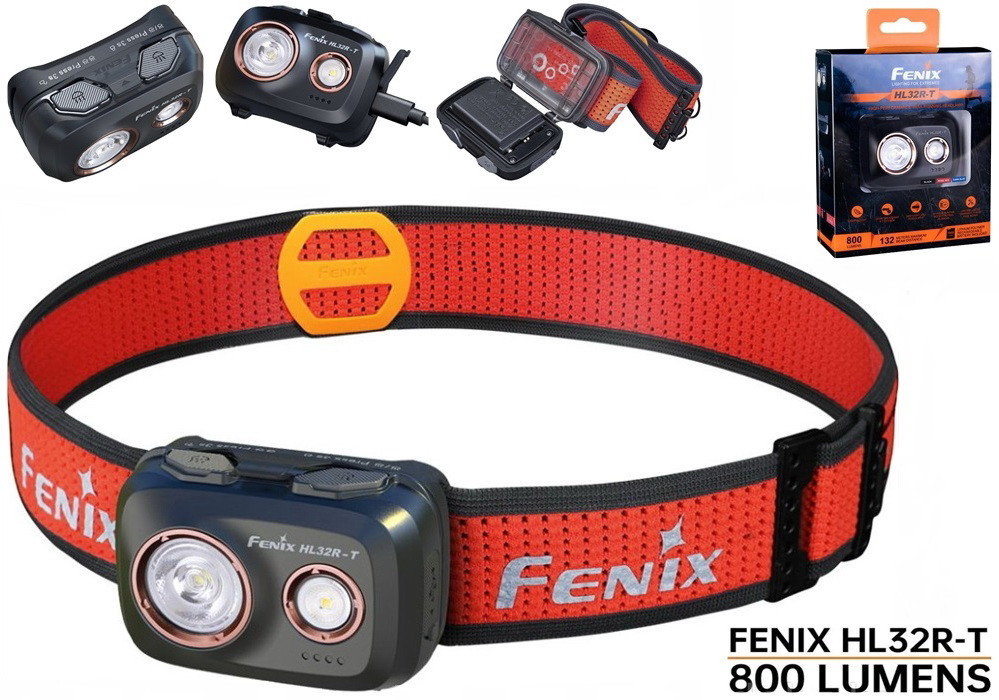 Налобний ліхтар FENIX HL32R-T Black (800LM, Luminus SST20, 1900mAh, USB-C, Індикатор заряду)