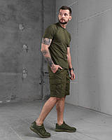 Комплект шорты с футболкой армейские, мужская тактическая футболка хаки, шорты тактические олива pm725