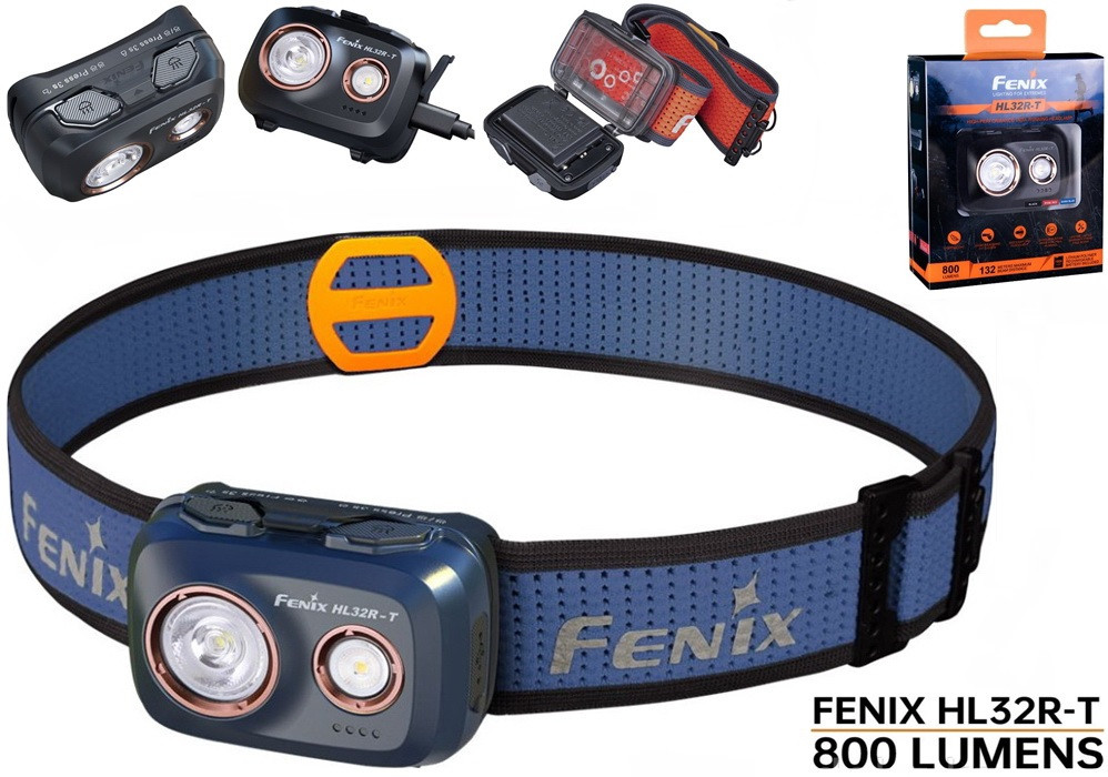 Налобний ліхтар FENIX HL32R-T Blue (800LM, Luminus SST20, 1900mAh, USB-C, Індикатор заряду)