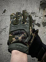 Тактические перчатки M-pact светло-зеленый камуфляж с зелеными накладками SND