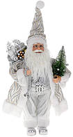Новогодняя фигура "Санта Клаус с Елкой" 45см, белый с серебристым SND