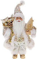 Новогодняя фигура "Санта Клаус с Елкой" 30см, белый и золотой с пайетками SND