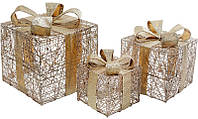 Набор декоративных подарков - 3 коробки 15х20см, 20х25см, 25х30см с LED-подсветкой, шампань с золотом SND