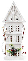 Декор "Зимний домик" 41см, деревянный белый с LED-подсветкой SND