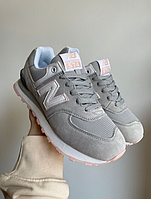 Женские кроссовки New Balance 574 Gray Pink Classic серо-розовые Нью Беланс замша сетка весна лето