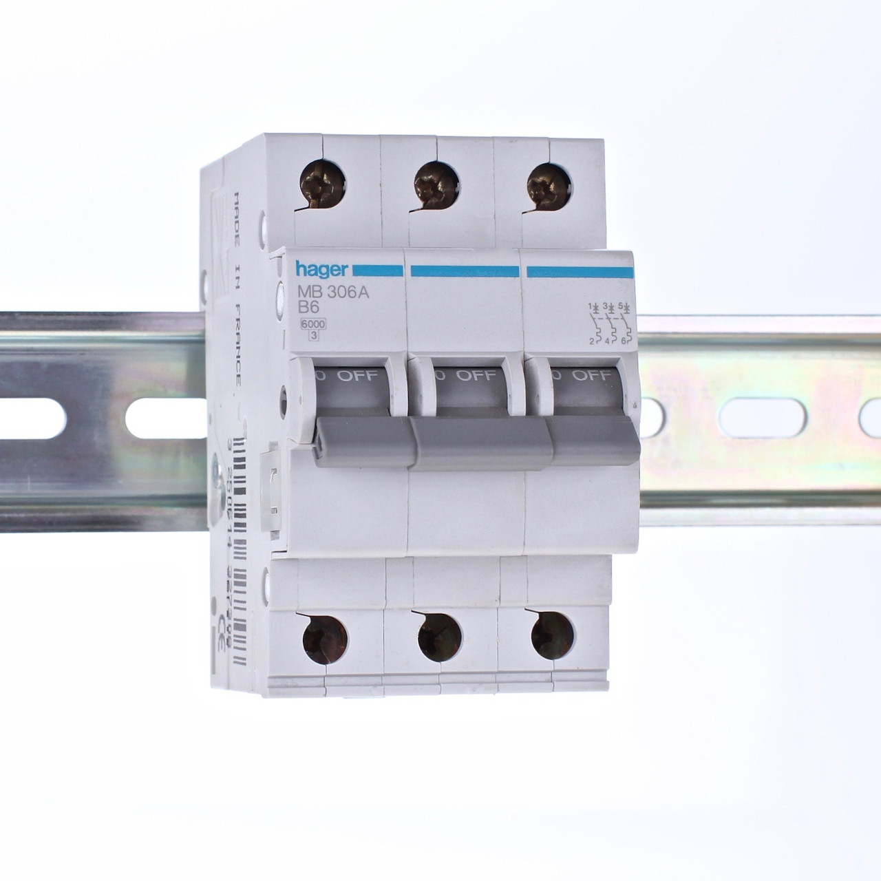 Автоматичний вимикач 3P 6kA B-6A 3M, Hager MB306A, фото 1