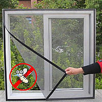Москитная сетка на окна серая антимоскитная сетка оконная на липучке 1.5х1.3 м