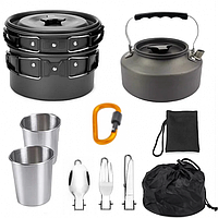 Набор туристической посуды Camping cooking DM 308 Комплект для кемпинга 10в1 Черный