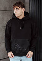 Черное мужское Худи зимнее с капюшноонм кофта Staff black netting oversize fleece Advert Чорне чоловіче Худі