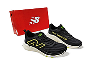 Мужские летние кроссовки New Balance Fresh Foam black green Нью Баланс черные с салатовым легкие текстильные