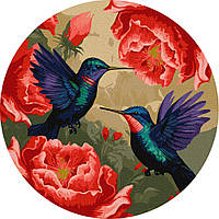 Картина раскраска по номерам на холсте d-39см Идейка КНО-R1048 Разноцветные колибри, с красками металик