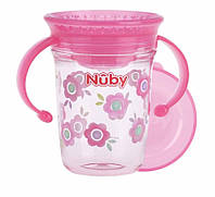 Nuby Чашка-непроливайка с ручкой 360 розовый 240 мл 6м+ (7474544)