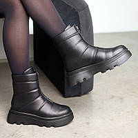 Ботинки кожаные с меховыми черными ботинками Adore Черевики шкіряні з хутряні Чорні ботінки