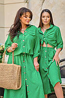 Модный летний женский костюм рубашка и юбка жатка: малина, зеленый, фиолет, хаки 42-60 | Рубашка юбка жіноча зеленый, 46/48