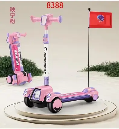Самокат дитячий Scooter колеса зі світлом, складаною з музикою, фара, підсвітка деки, фото 4