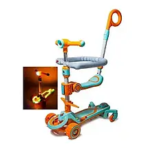 Самокат дитячий Scooter колеса зі світлом, складаною, додаткові колеса, батьківська ручка, бампер, фото 4