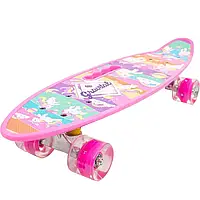 Детский пенни Penny Board скейт дека 55 х 15 см с ручкой для удобной переноски, колеса со светом