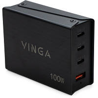 Зарядний пристрій Vinga GaN 100W PD+QC 3C1A ports 1.2m Wired Charger VCPCH100CB l