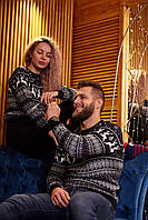 Парні Светри Чорні Святкові з оленями новорічні Для Фотосесії Чоловічі Жіночі ціна за 1 светр Adore