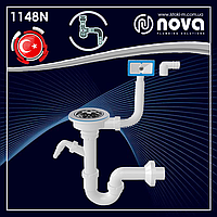Сифон для мийки трубний 3 1/2 з переливом і відведенням для пральної або посудомийної машини NOVA 1148N