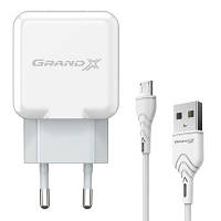Зарядное устройство Grand-X USB 5V 2,1A White + cable USB -> micro USB, Cu CH-03UMW l