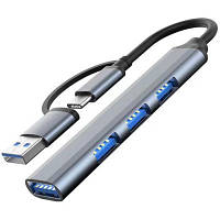 Концентратор Dynamode USB Type-C/Type-A to 1хUSB3.0, 3xUSB 2.0 metal DM-UH-312AC l