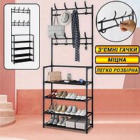 Качественная сборная вешалка для одежды с крючками в прихожую, стоячая вешалка с полкой для обуви