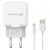 Зарядное устройство Grand-X USB 5V 2,1A White + cable USB -> Lightning, Cu CH03LTW l