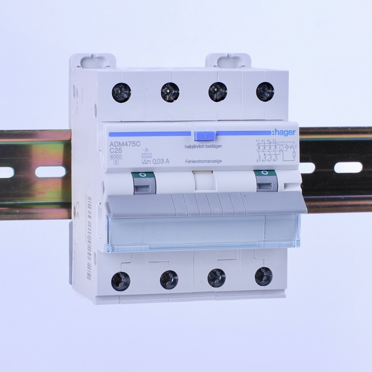 Трифазний диференціальний автоматичний вимикач 4P 6kA C-25A 30mA A, Hager ADM475C