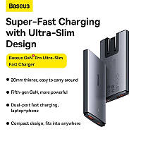 Сетевой адаптер для ноутбуков и телефонов Baseus GaN5 Pro Ultra-Slim 65W (Type-C+USB)
