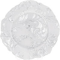Блюдо сервировочное 33см, подставная тарелка, стекло, белое с серебряным узором SND