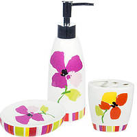 Набор аксессуаров Anemone "Flowers" для ванной комнаты: дозатор, мыльница и стакан SND