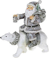 Декоративная статуэтка "Санта на Медведе" 16х8.5х17.5см, полистоун, серый с белым SND