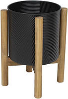 Металеве кашпо "Ravenna" на дерев'яній підставці 42см, чорне SND
