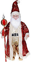 Декоративна музична фігура "Санта з посохом" 60см, червоний з паєтками SND