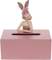 Серветница "Девушка-Зайчик" 20х12х21.5см, полистоун, розовый SND